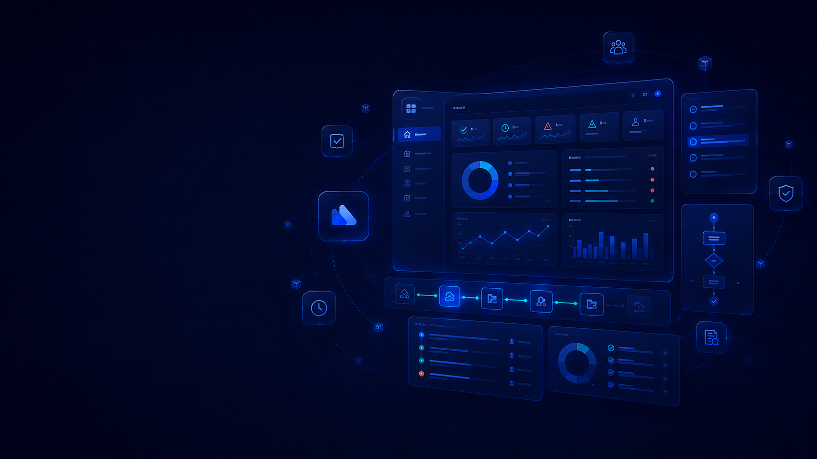 Operational intelligence dashboard visualizing live workflow signals, exceptions and process metrics across connected systems